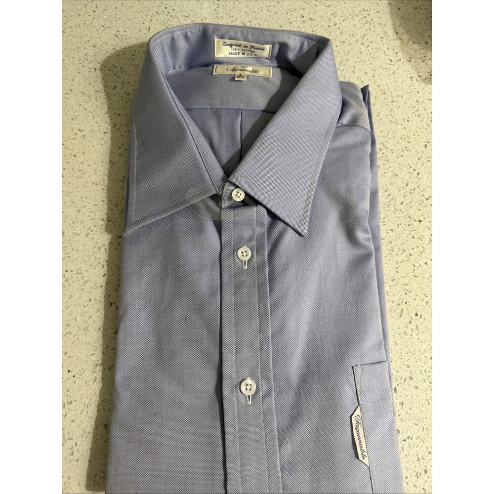 Faconnable Shirt Mens Button Up Long Sleeve Blue 18.5 Long Pocket French Design